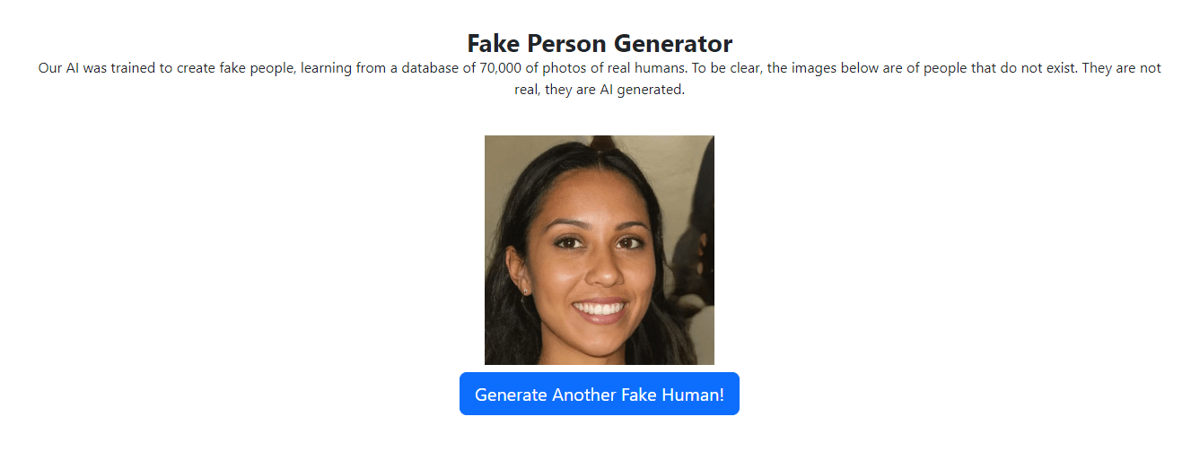 A randomly generated face of a young woman with dark hair