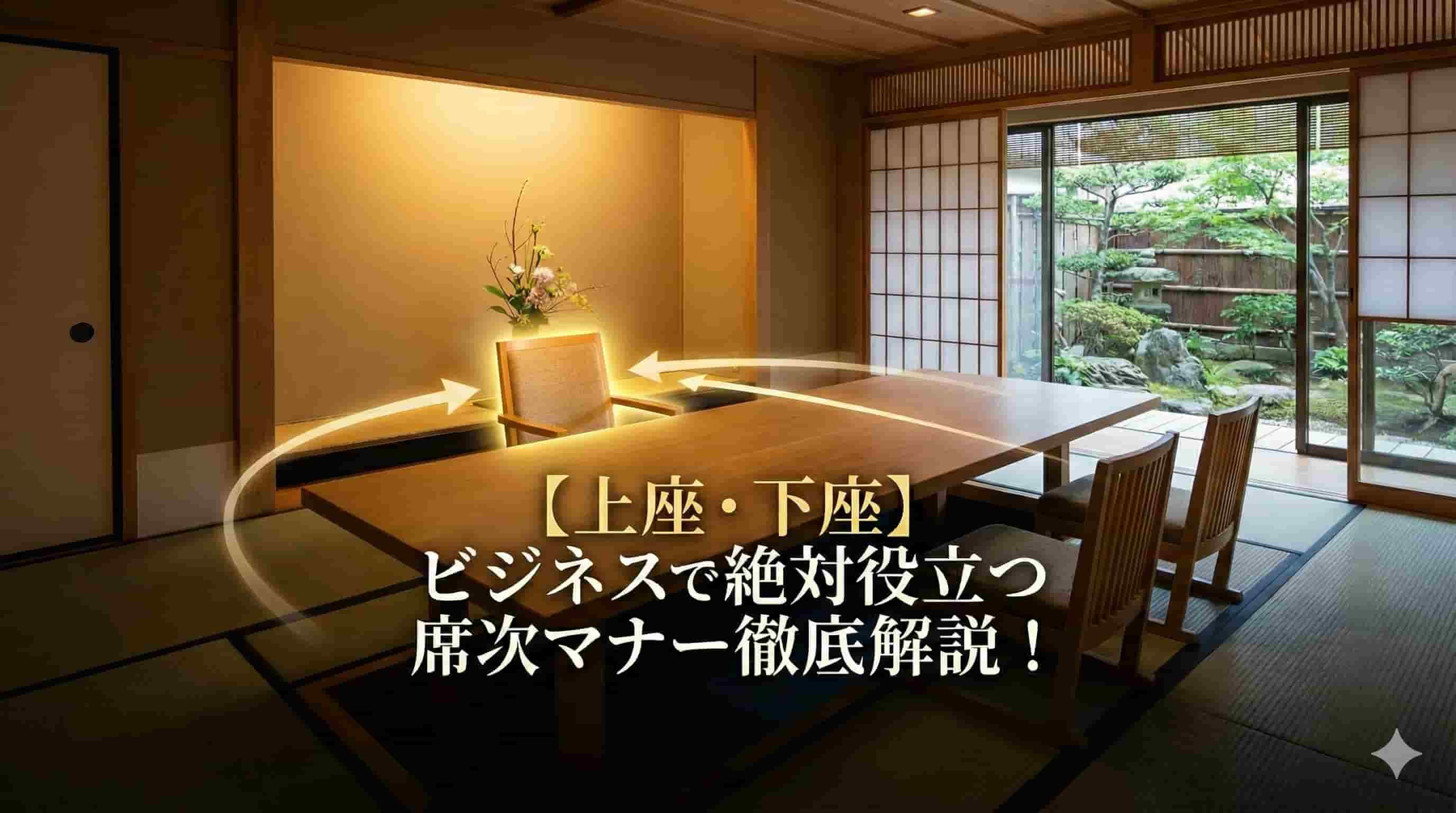 会議室での上座・下座の席次配置を示すビジネスマナーの図解イメージ