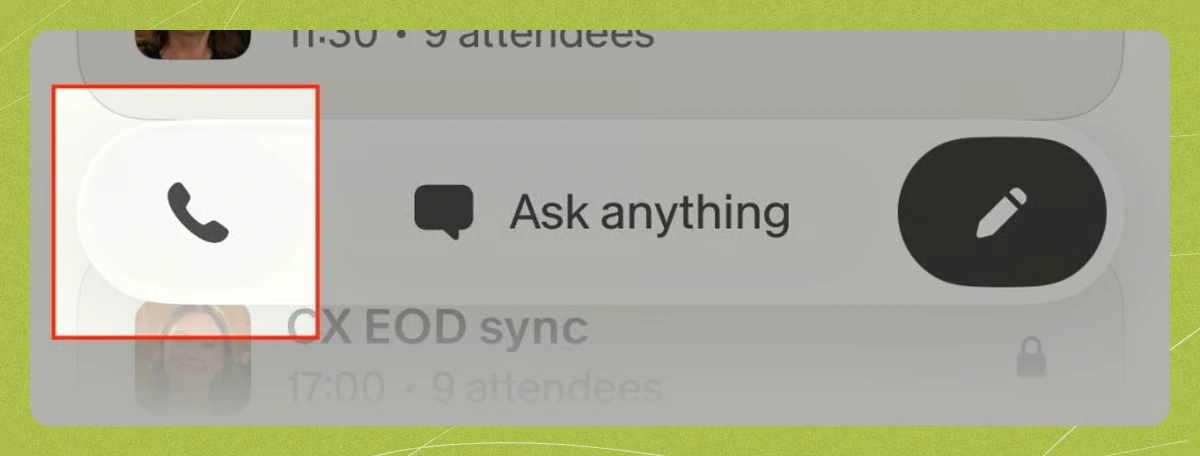 Granola's iPhone app phone button for starting an outbound call