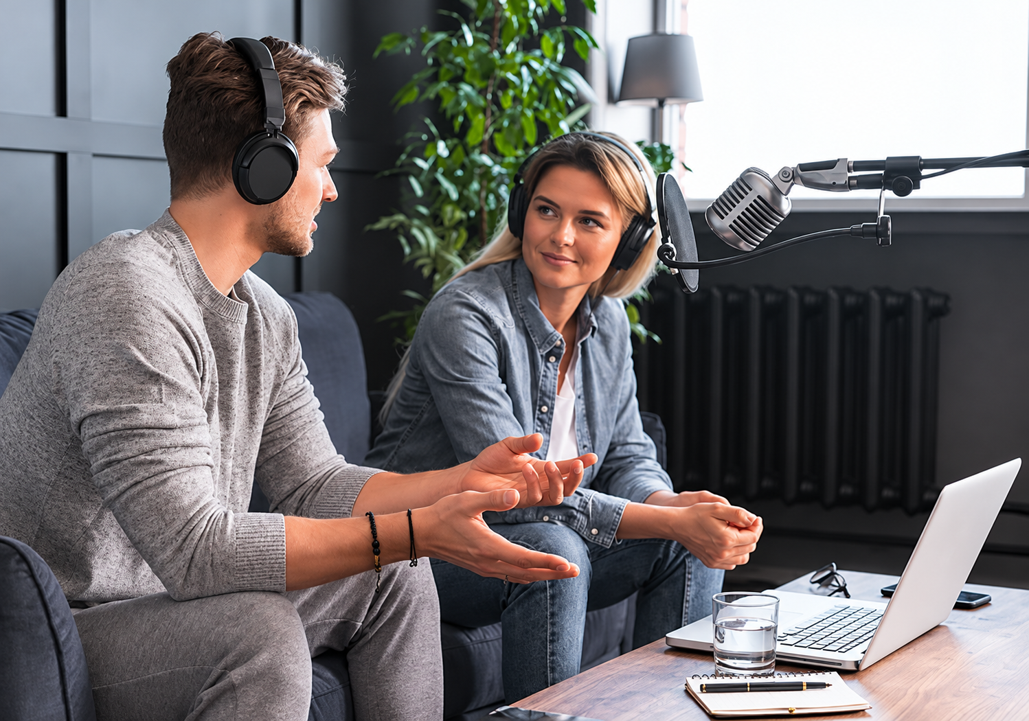Media professionals recording an interview