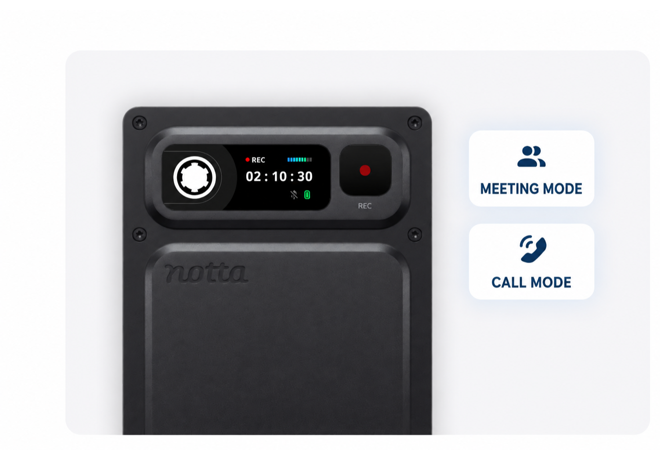 Notta Memo Pro with meeting mode and call mode indicators
