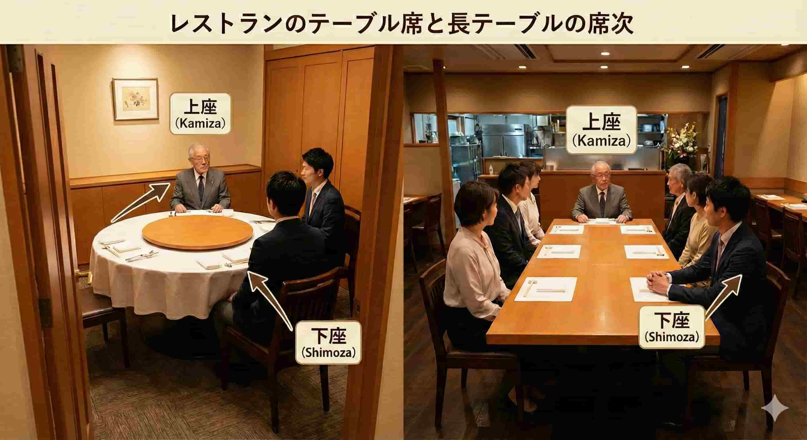 レストランのテーブル席と長テーブルの席次 レストランのテーブル席と長テーブルの席次