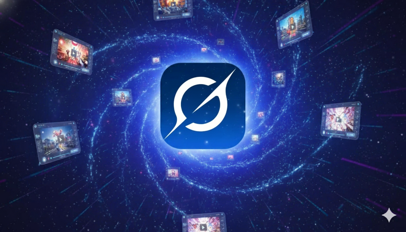 Imagine v0.9（Grok Imagine）の動画生成AIツールを表現した青い点と線が網目状に連なる山のような形のデータネットワークビジュアル