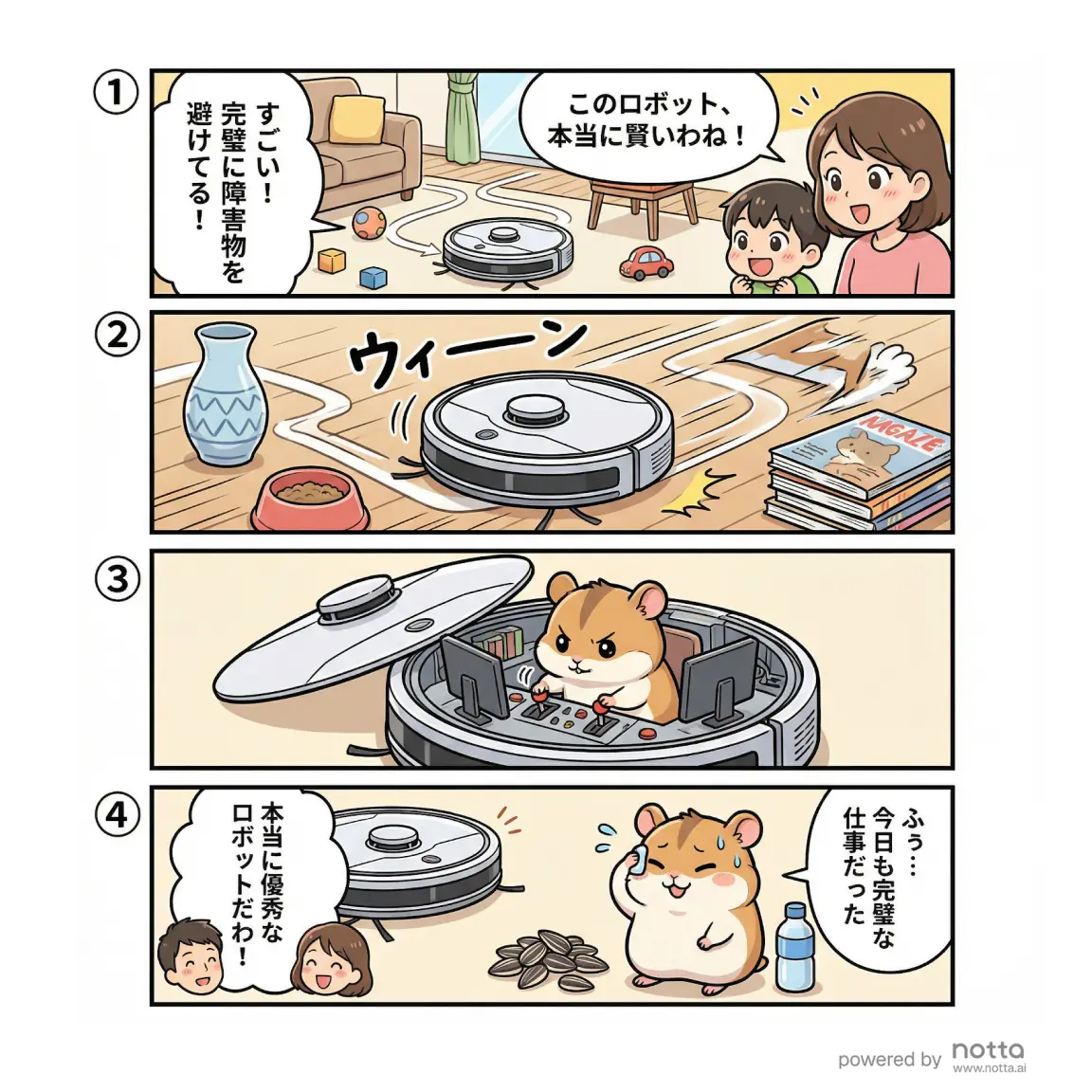 ハムスターお掃除ロボの4コマ漫画