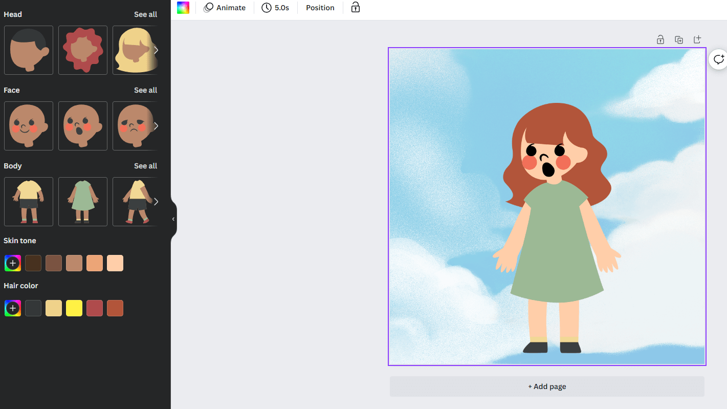 A basic editable avatar design in Canva’s workspace