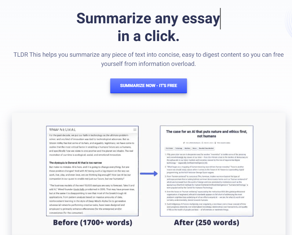 A before and after image of the summary created with TLDR This