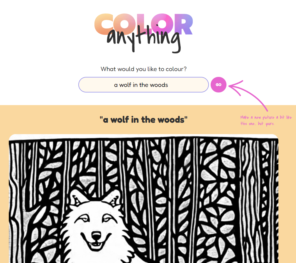 A coloring page of a wolf in the woods, created by AI