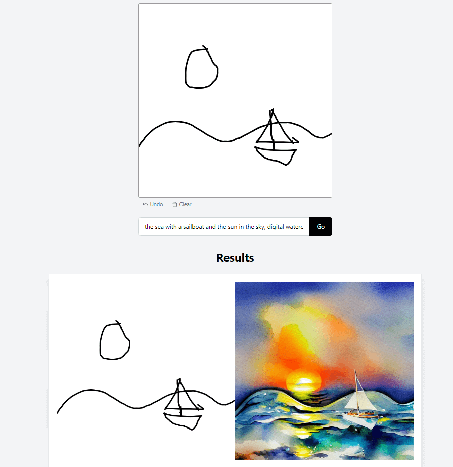 A doodled design of the sea with a sailboat and the AI generated art