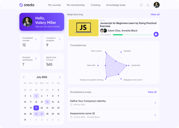 A overview of an employee training dashboard on Sreda