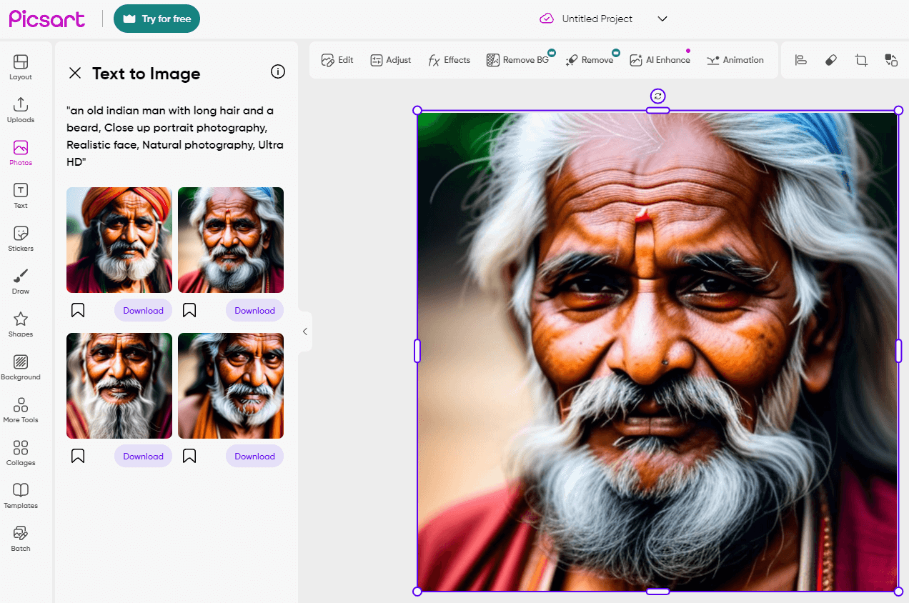 A portrait of an old man with a gray beard, generated by AI