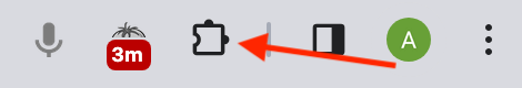 A red arrow pointing at the Extensions icon