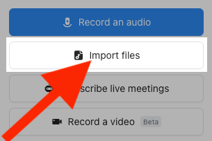 A red arrow pointing at the Import Files button