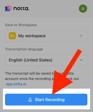 A red arrow pointing at the Start Recording button