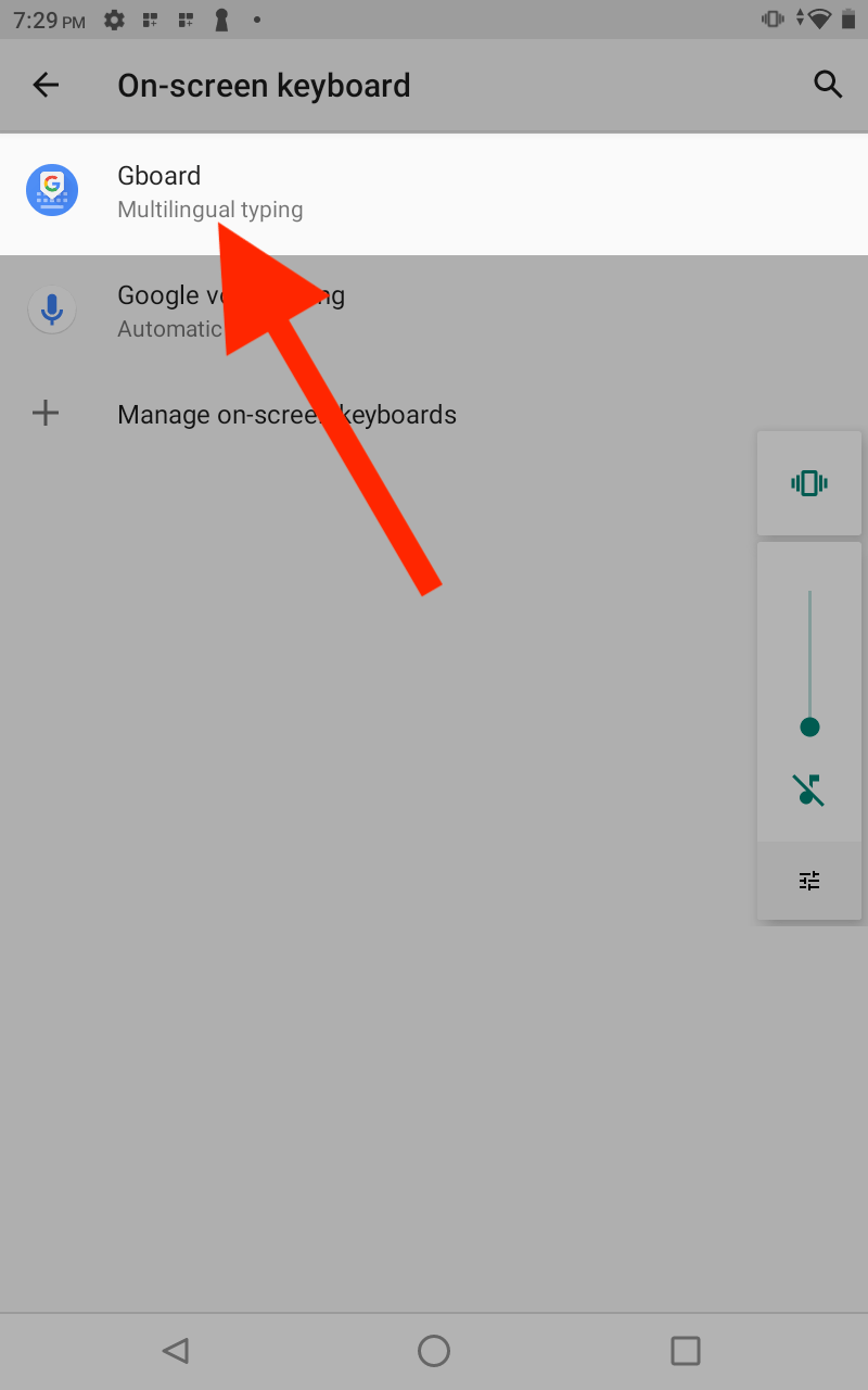 A red arrow pointing to Gboard
