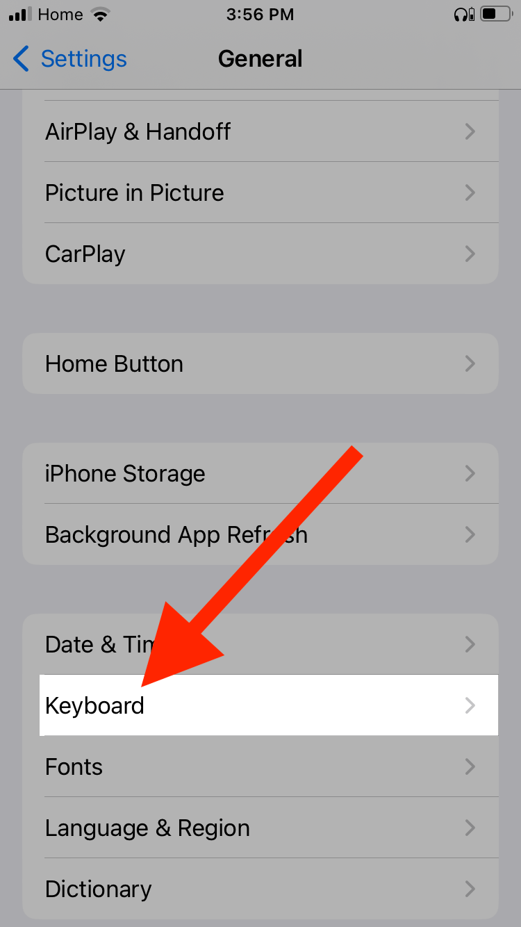 A red arrow pointing to Keyboard