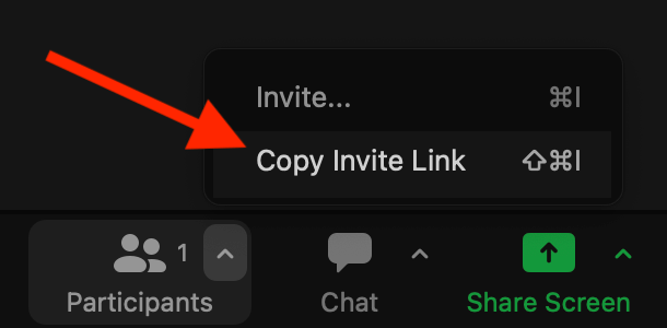 Una freccia rossa che punta al pulsante Copia link di invito