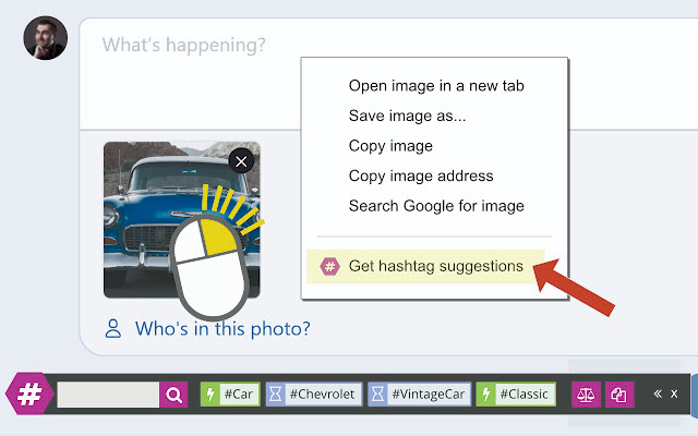 A red arrow pointing to the Get hashtag suggestions button