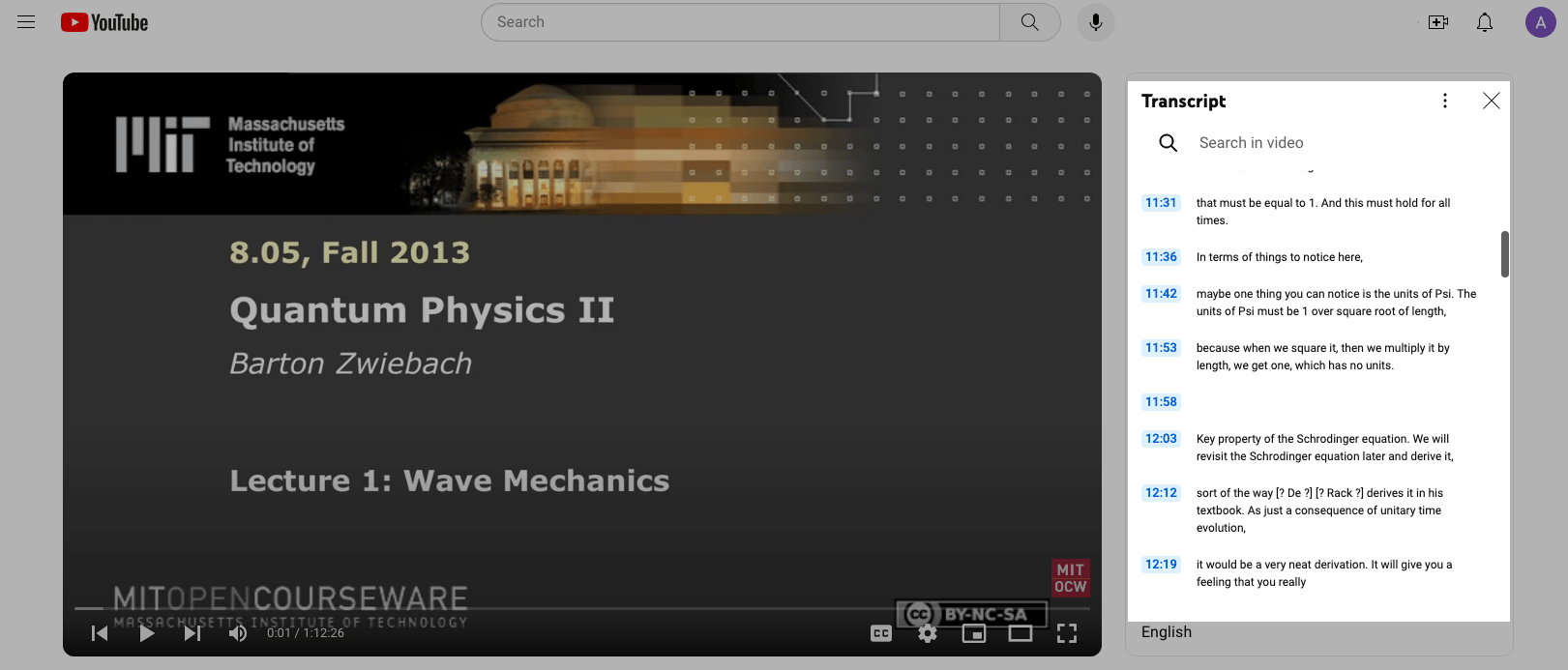 A screenshot of a YouTube video with the transcript to the right