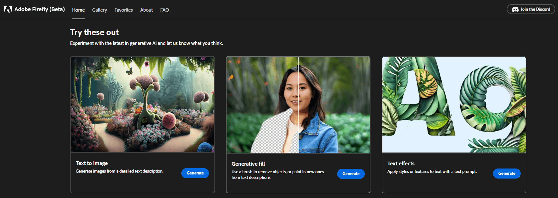 A screenshot of Adobe Firefly’s suite of AI tools