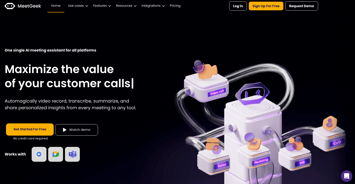 A screenshot of the meetgeek.ai homepage