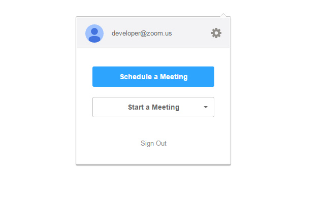 A screenshot of the Zoom extension with options to schedule or start a meeting