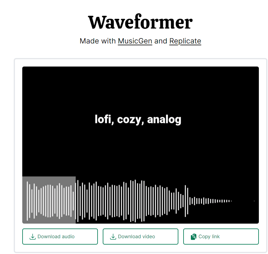 A screenshot of Waveformer’s interface when generating music
