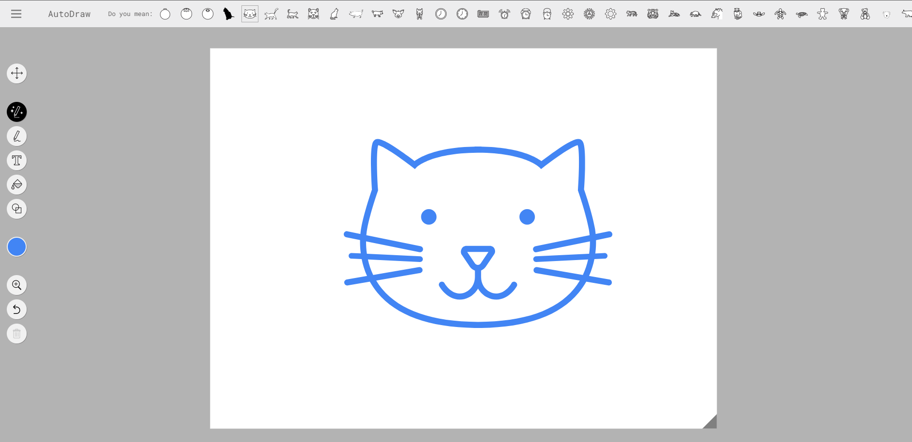 A simple line drawing of a blue cat in the Autoraw interface