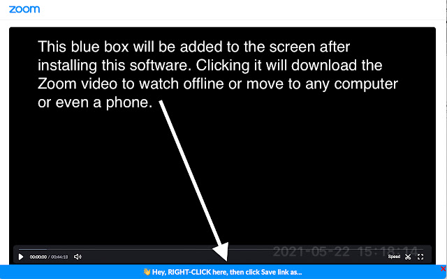 A white arrow pointing to the banner to download the Zoom meeting