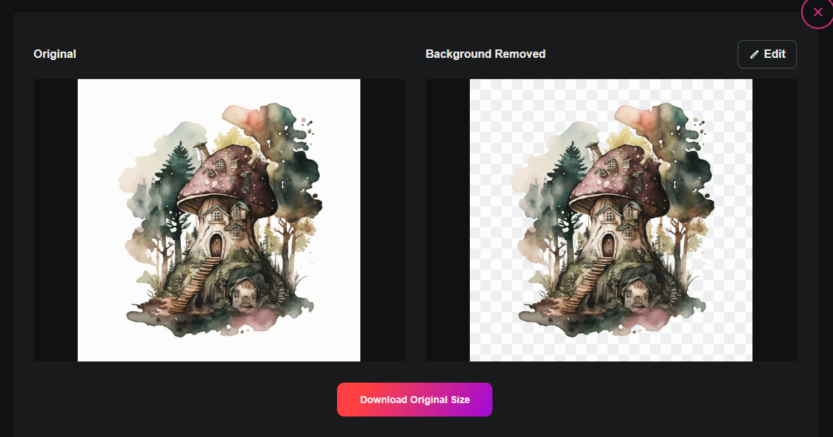 A woodland image before and after removing the background with AI