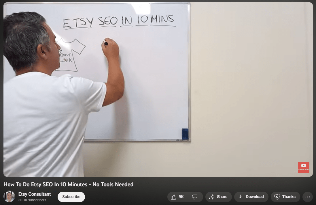 A YouTube video on Etsy SEO by Etsy Consultant.