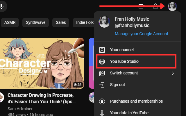 Access YouTube Studio when logged into your Google account