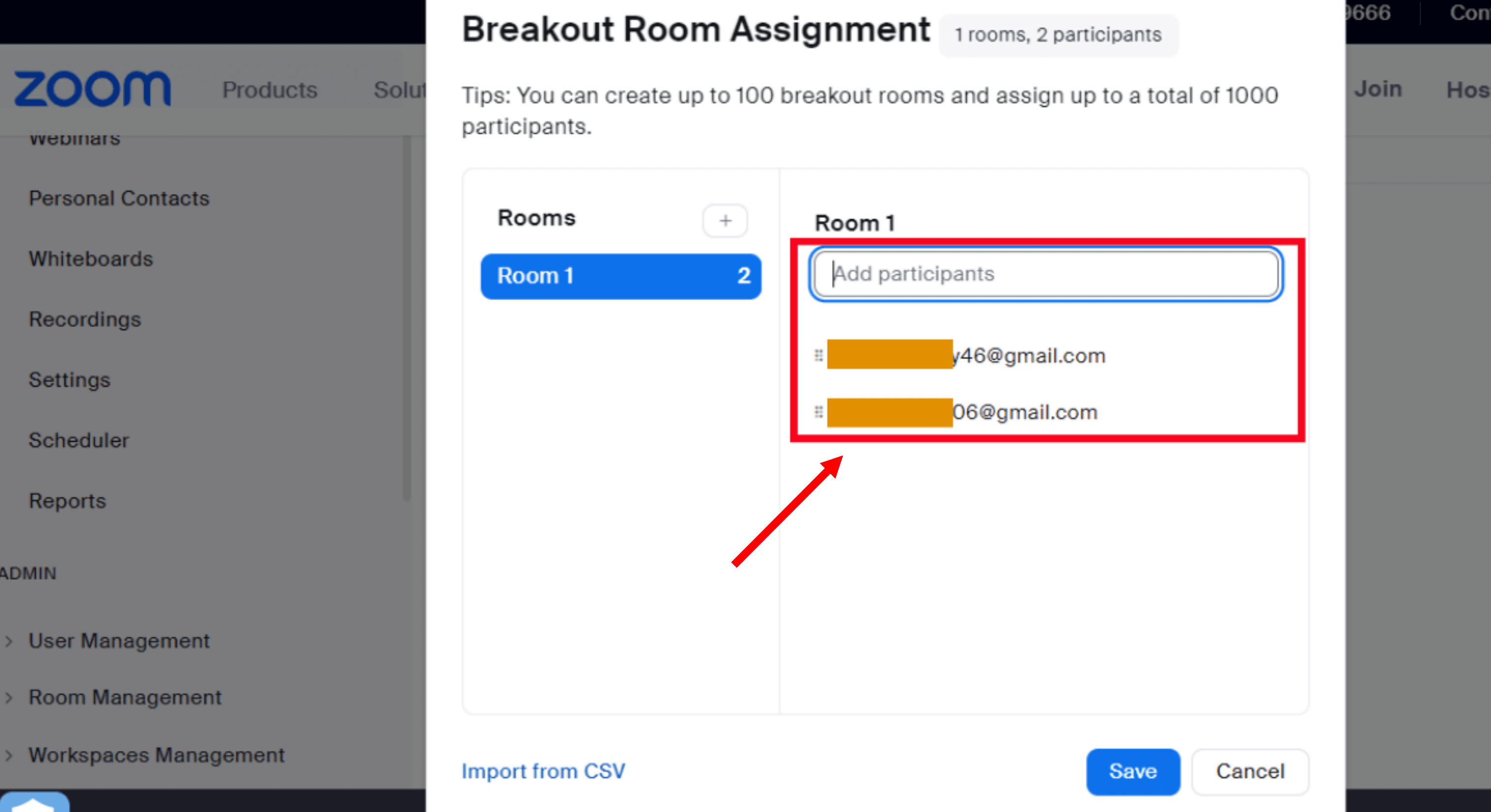 add the participants in breakout rooms