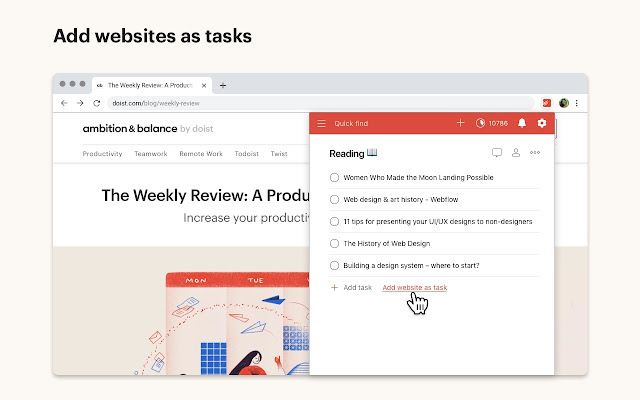 Adding a website as a task in the Todoist Chrome extension