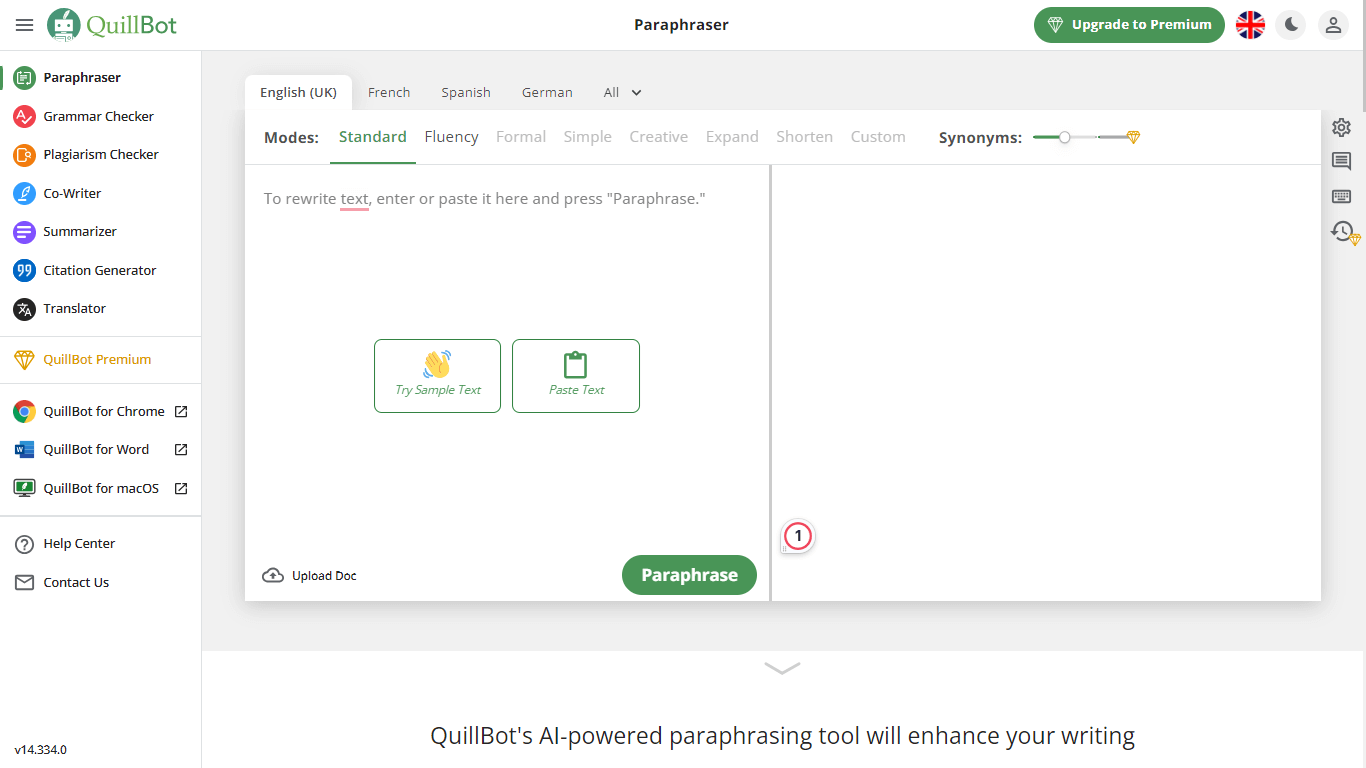 QuillBot AI paraphrasing tool