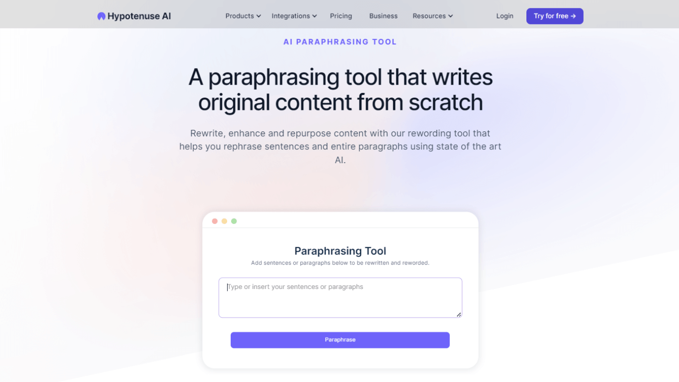 Hypotenuse AI paraphrasing tool