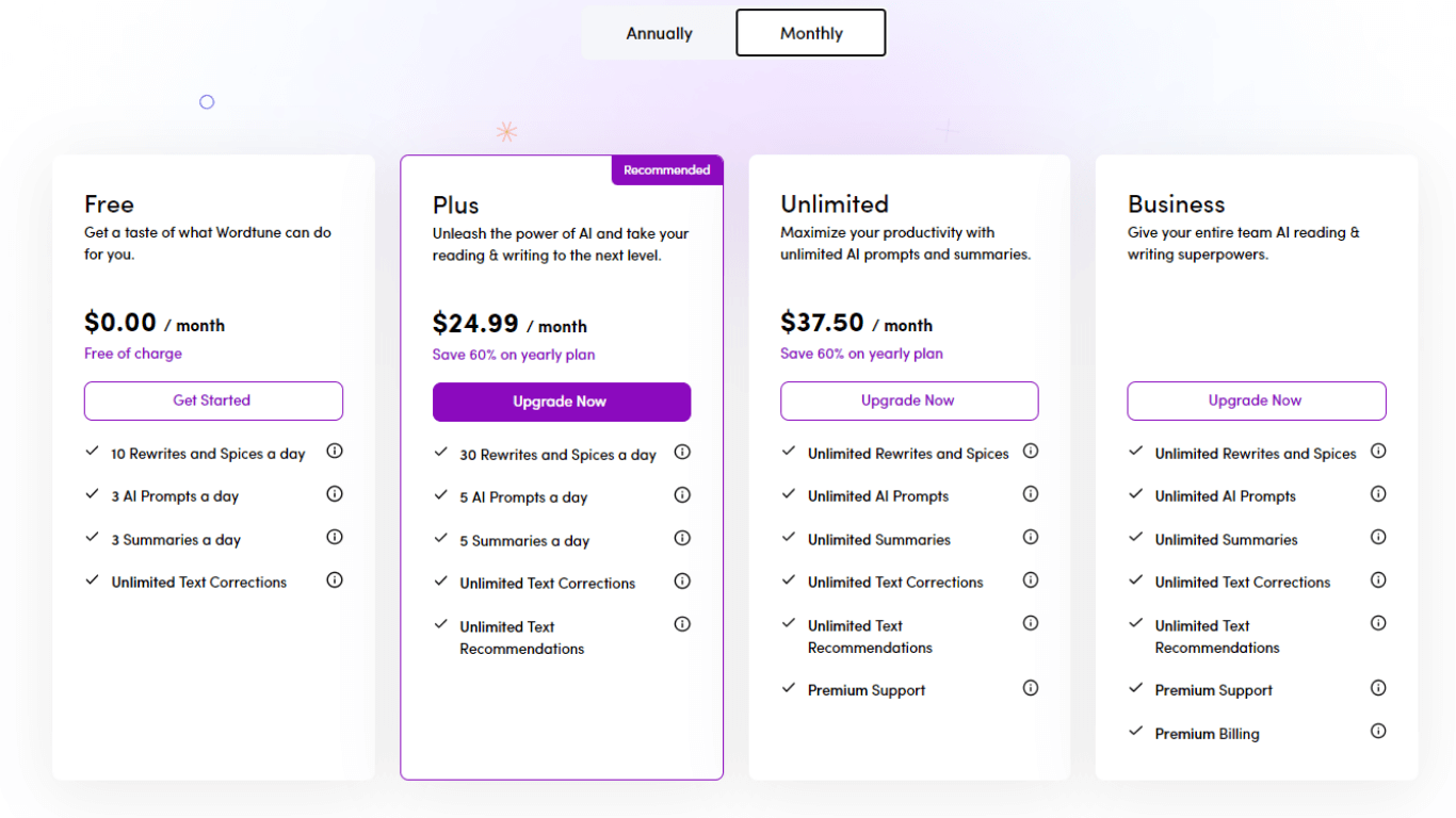 Wordtune pricing and plans