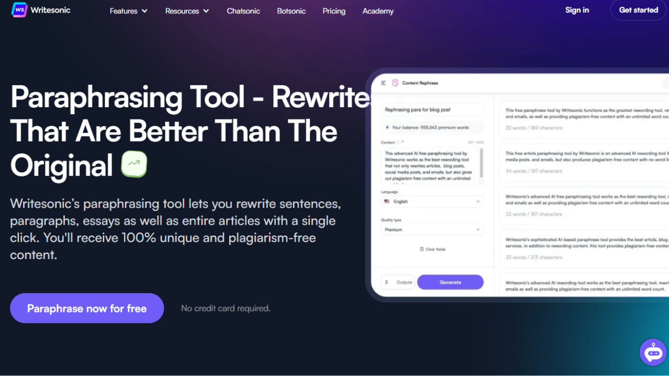 Writesonic paraphrasing tool