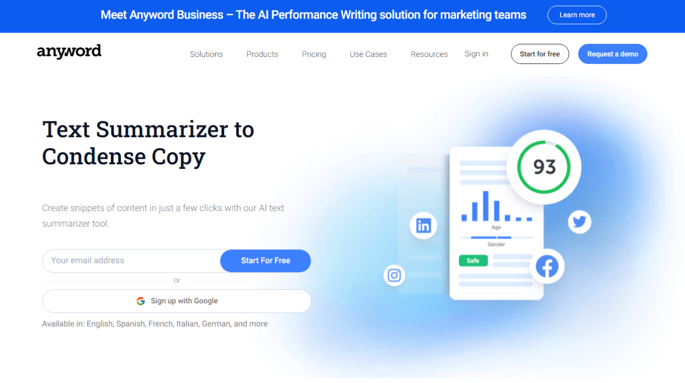 Anyword text summarizer for marketers
