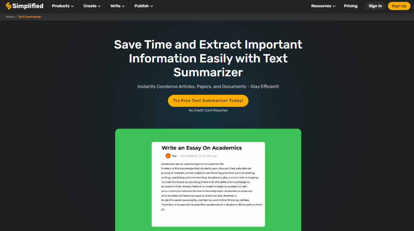 Simplified text summarizer for beginners