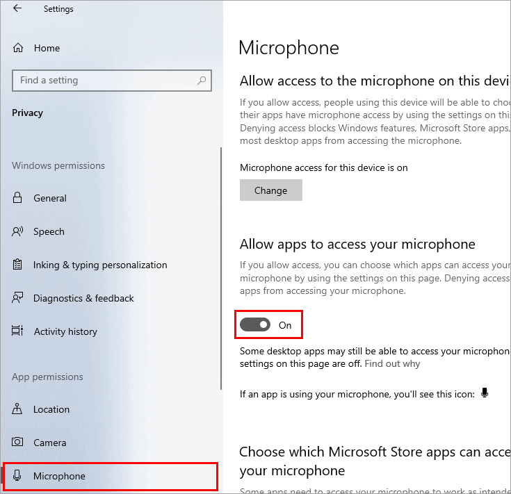 allow apps to access your microphone
