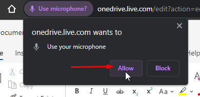 Allow Microsoft to access your microphone for dictation