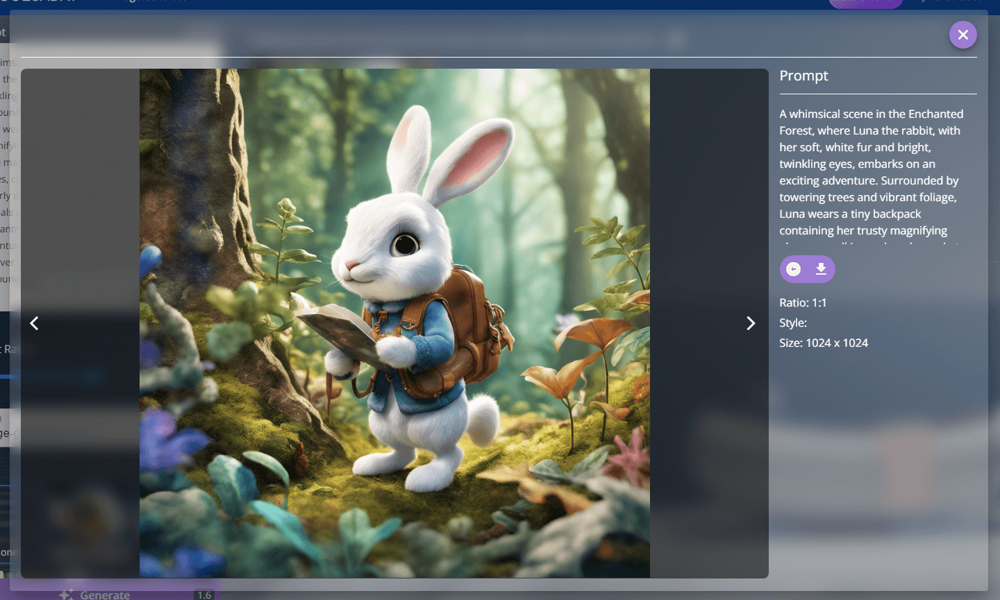 An AI generated image of a rabbit character in a woodland scene