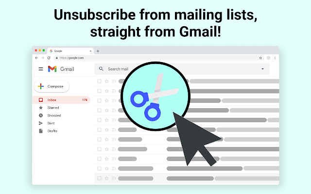An arrow pointing to a pair of scissors symbolizing unsubscribing from unwanted email lists