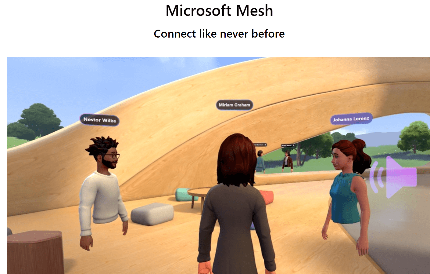 An example of what Mesh avatars look like in Microsoft Teams