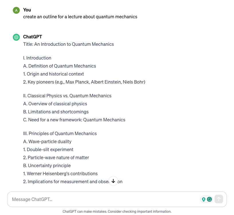 An outline for a lecture created with ChatGPT