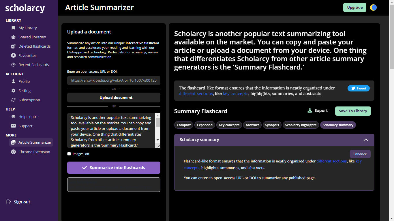 Scholarcy article summary generator