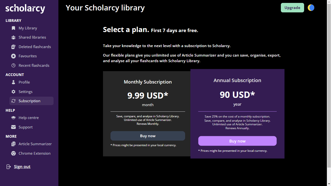 Scholarcy plans and pricing