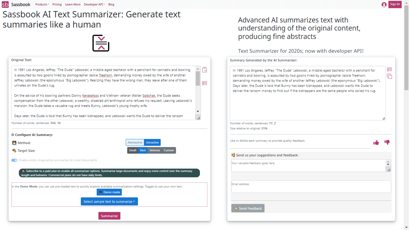 Sassbook summarizing example