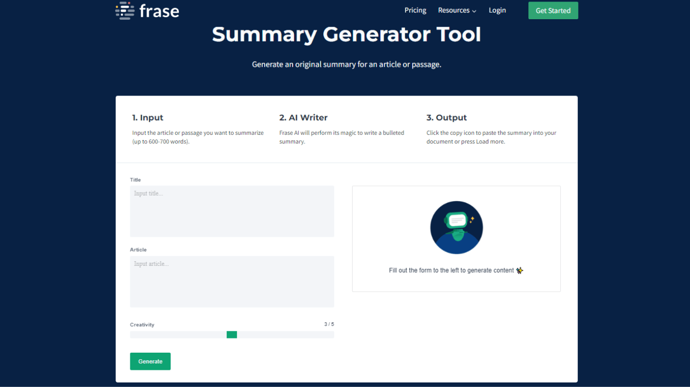 Frase creative summary generator