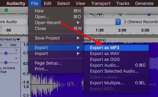 Click File > Export > Export as MP3